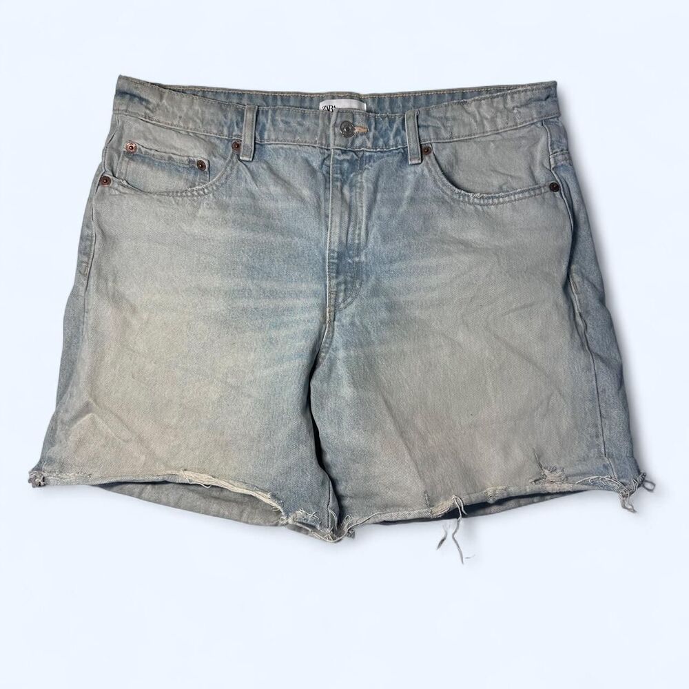 Bleached Light Wash Zara Cutoff Frayed Denim Jean Shorts 6.5” inseam Size 14